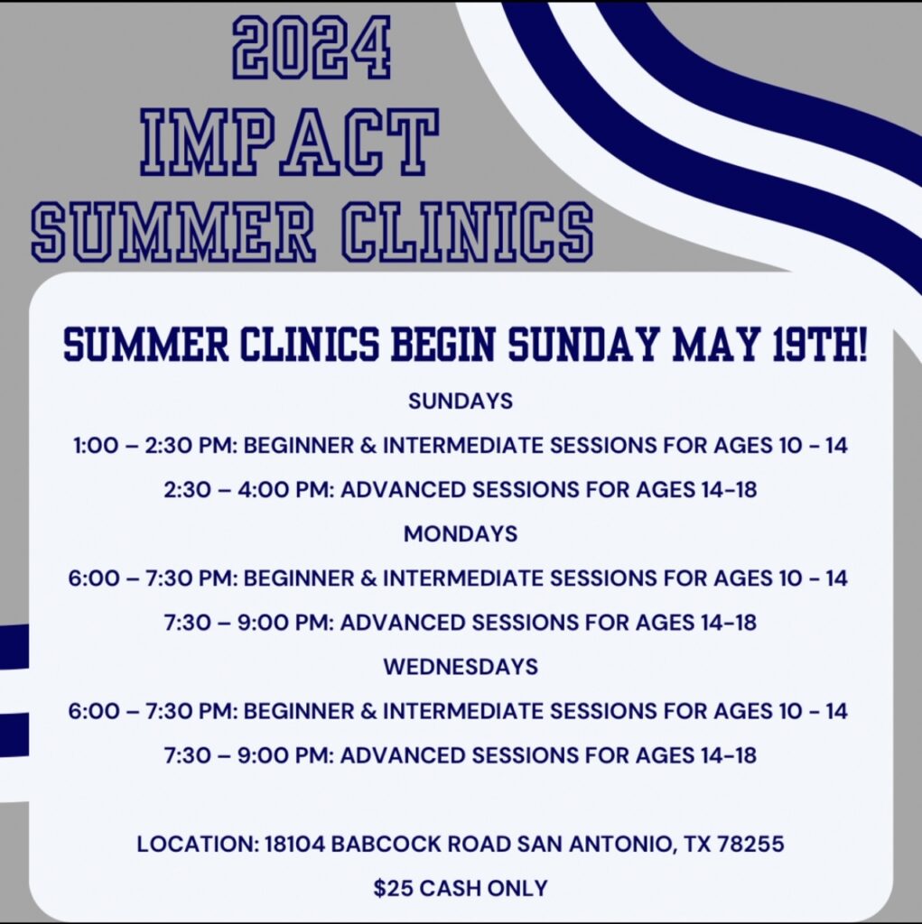 2024 IMPACT Summer Clinics schedule flyer